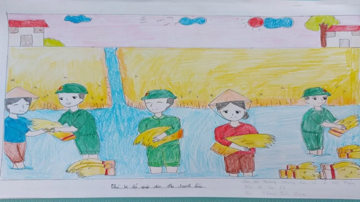 Mẫu 9: Gặt lúa cùng dân