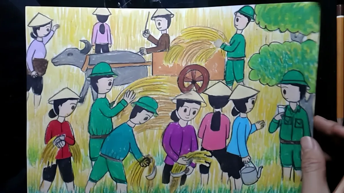 Mẫu 11: Gặt lúa cùng dân