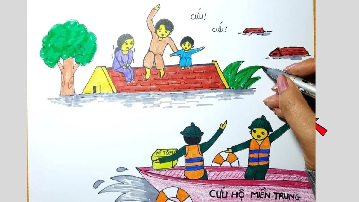 Mẫu 7: Chú bộ đội cứu trợ bão lũ