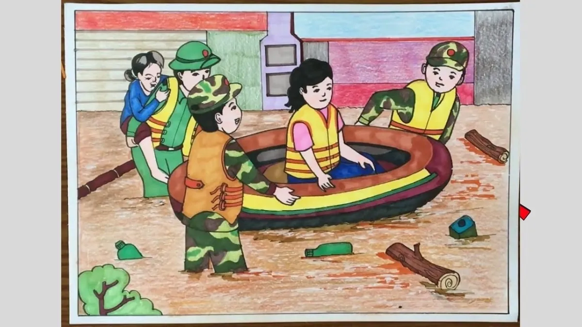 Mẫu 8: Chú bộ đội cứu trợ bão lũ