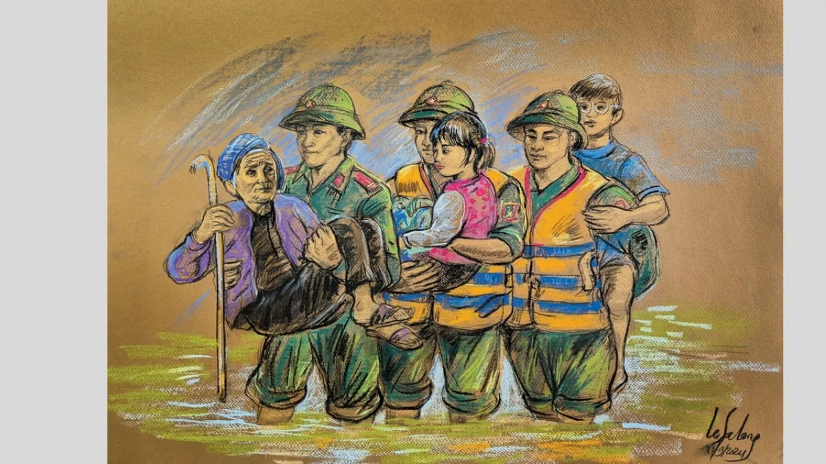 Mẫu 9: Chú bộ đội cứu trợ bão lũ