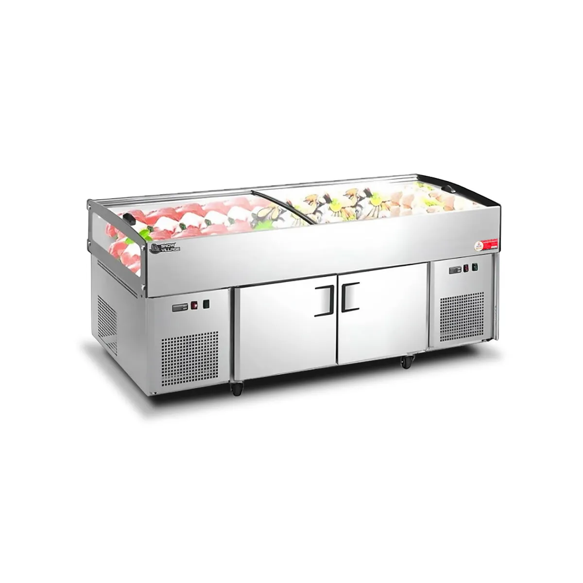 Tủ trưng bày hải sản Snow Village AD-1.8 thiết kế hai ngăn chuyên dụng, tích hợp tính năng trưng bày và bảo quản đông sâu