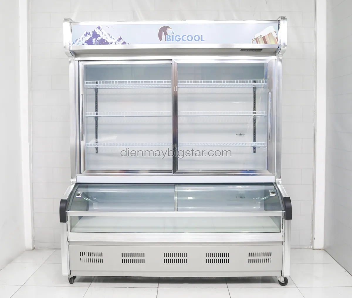 Tủ trưng bày 2 chế độ màu trắng