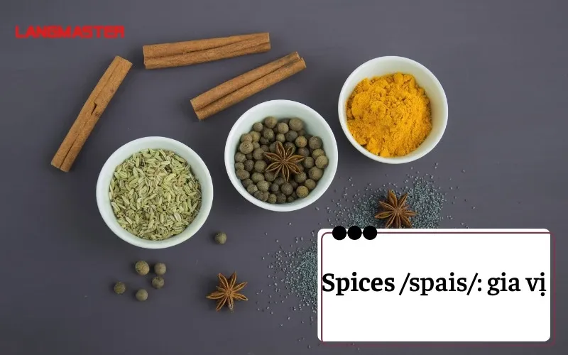 Bảng gia vị thiết yếu và thuật ngữ tiếng Anh cần ghi nhớ