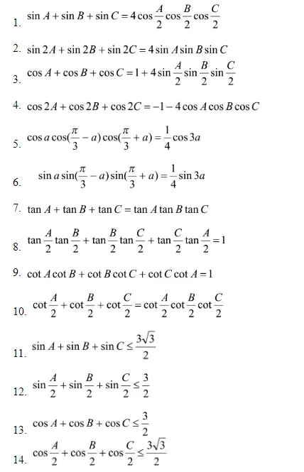 công thức lượng giác lớp 10