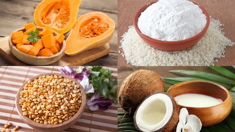 Nguyên liệu làm chè bí đỏ đậu xanh