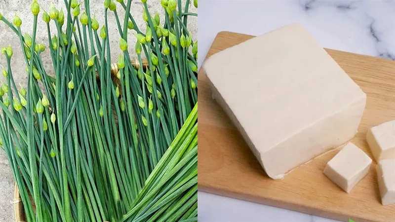 Nguyên liệu món canh hẹ đậu hũ non, sạch sẽ