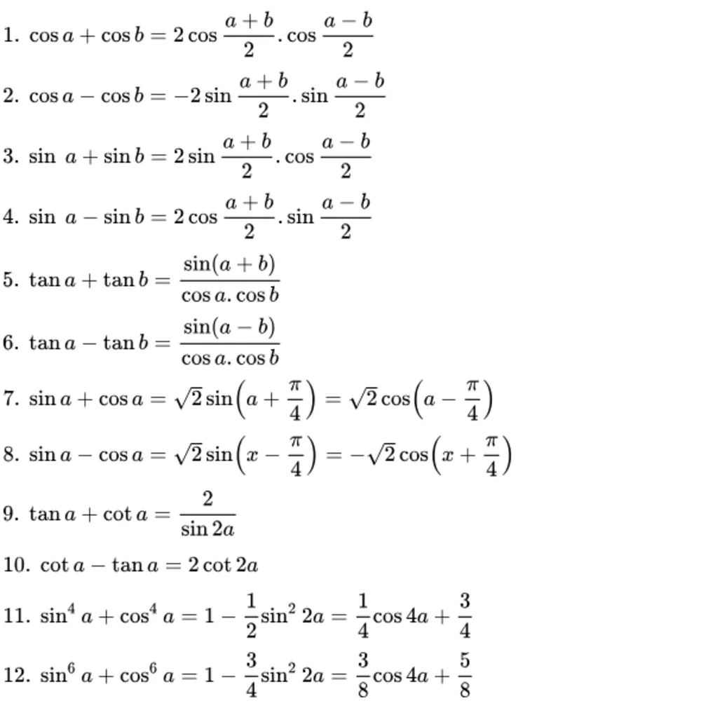 công thức lượng giác