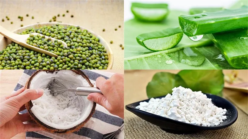 Nguyên liệu cho món chè đậu xanh nha đam nước cốt dừa