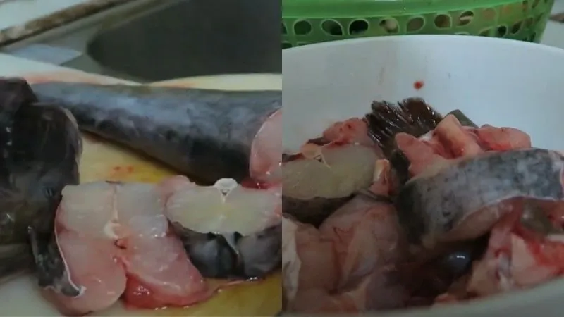 Công đoạn sơ chế cá lăng kỹ lưỡng giúp món ăn thơm ngon và không còn mùi tanh