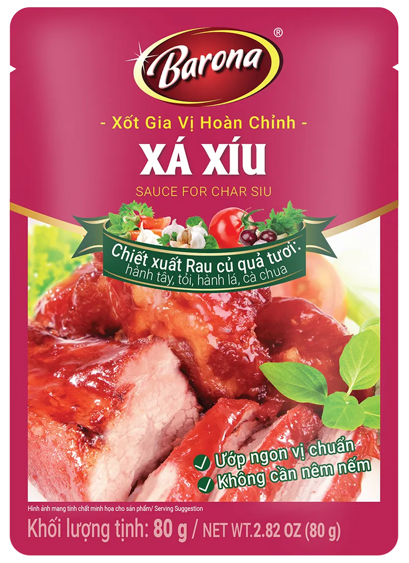 Gói gia vị xá xíu Barona với thành phần chiết xuất rau củ tươi