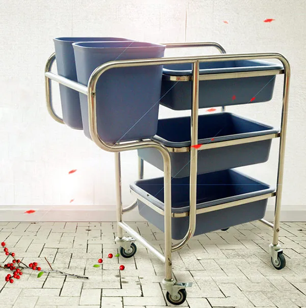 Xe dọn đồ nhà hàng với khung inox và khay đựng đồ 3 tầng