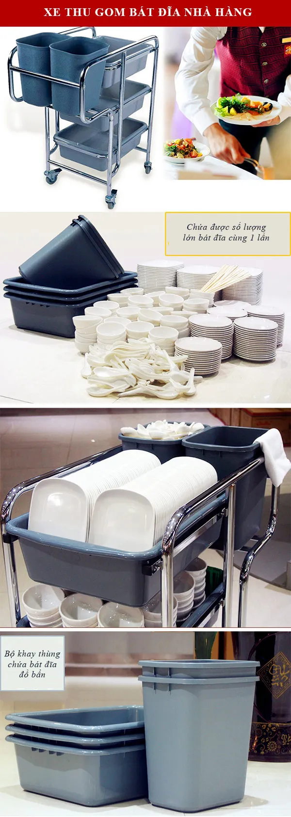 Xe dọn đồ nhà hàng trong môi trường thực tế
