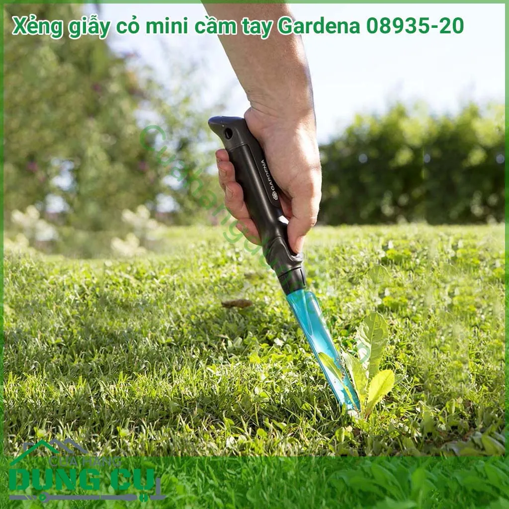 Bay nhổ cỏ dại mini cầm tay Gardena 08935-20 với lưỡi xúc hình vòm và cán nhựa chống trượt