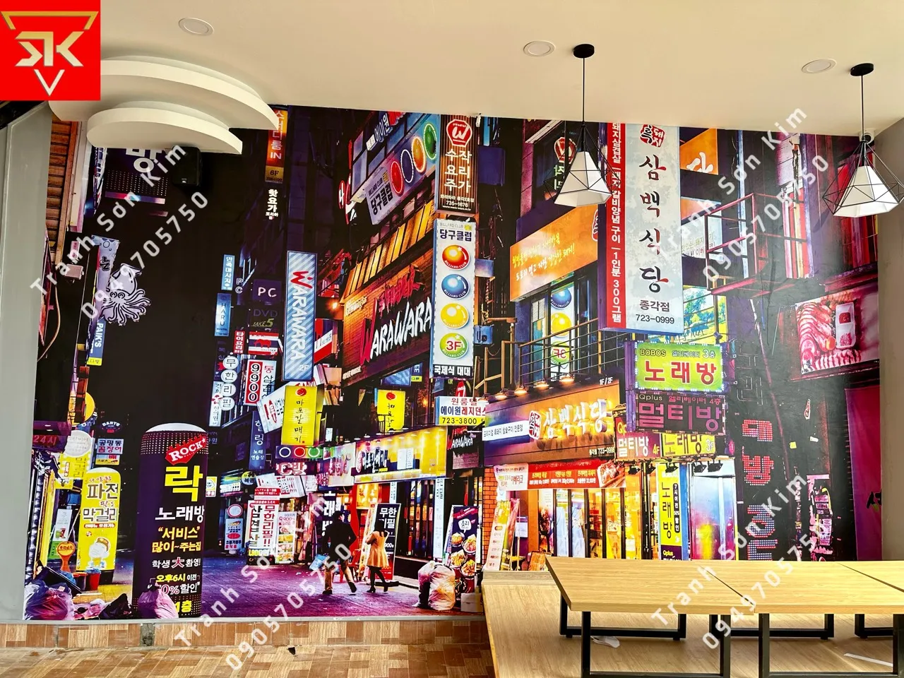 Tranh con đường Seoul về đêm cho quán ăn Hàn