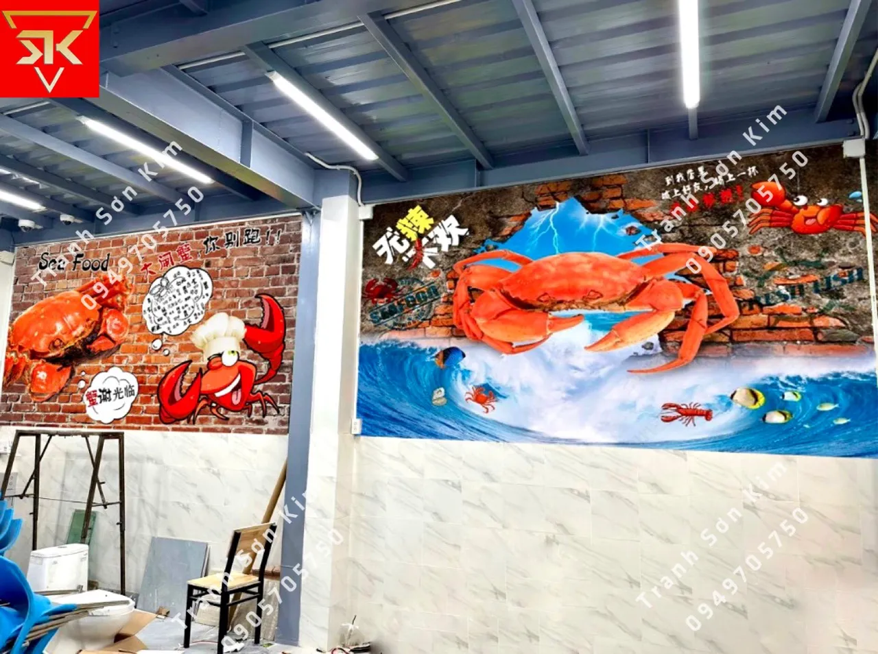 Tranh dán tường tôm cua đỏ