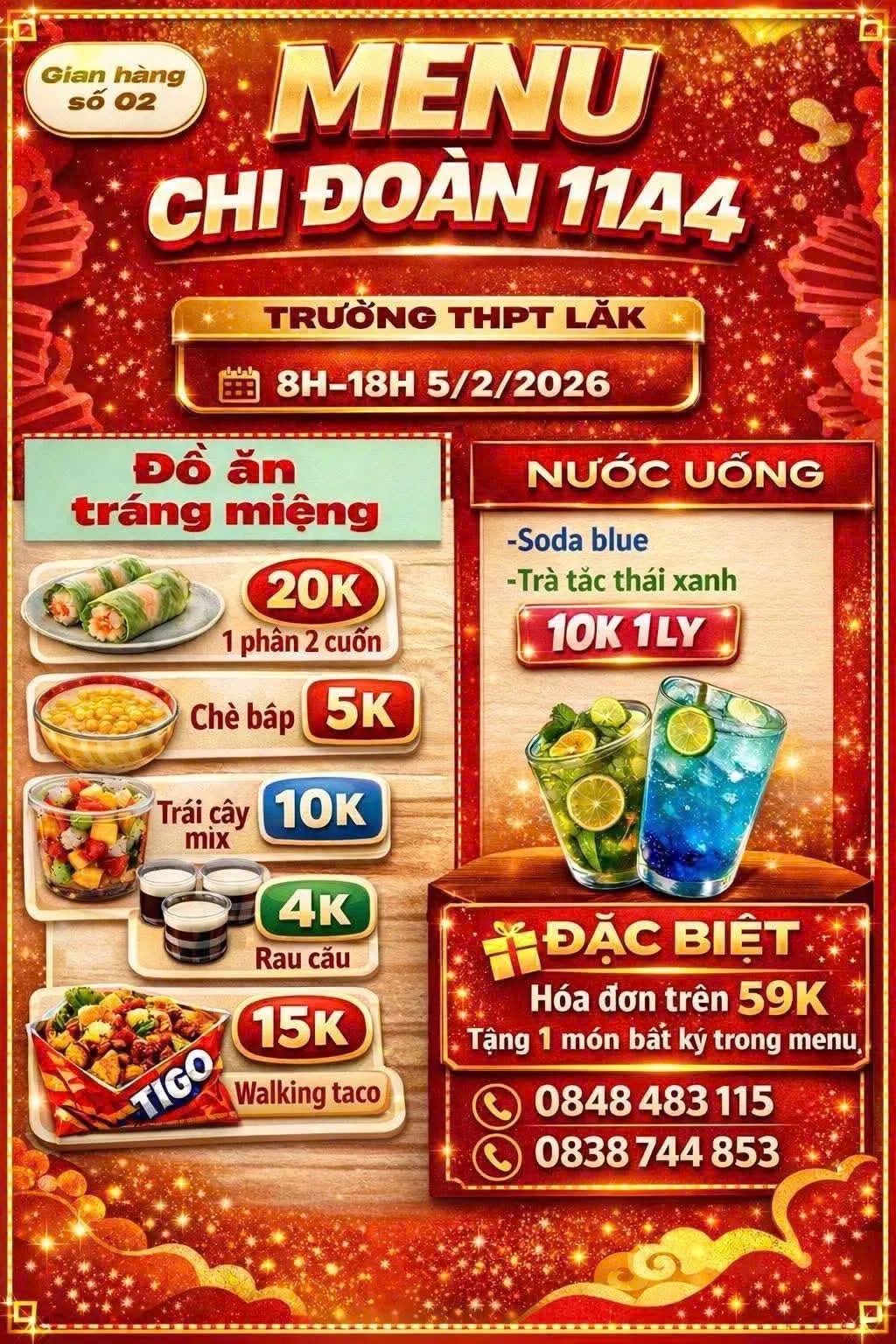 Thực đơn chi tiết các món nước giải khát và đồ ăn nhẹ của học sinh