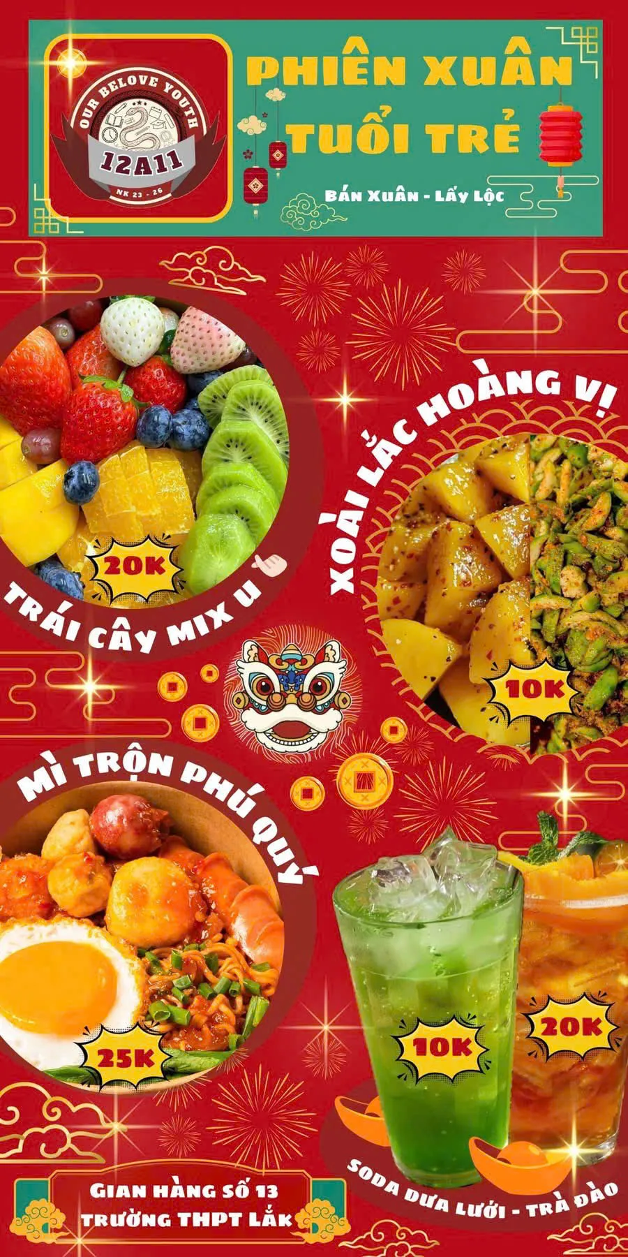 Bảng thực đơn ẩm thực Hội Xuân 2026 với các món ăn vặt đa dạng